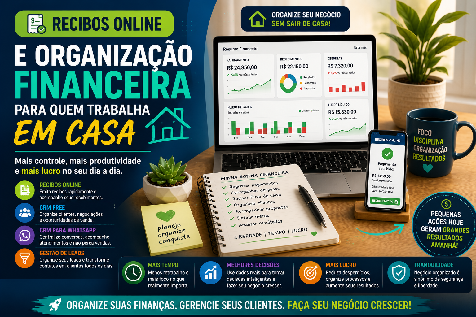 Recibos online e organização financeira para quem trabalha em casa